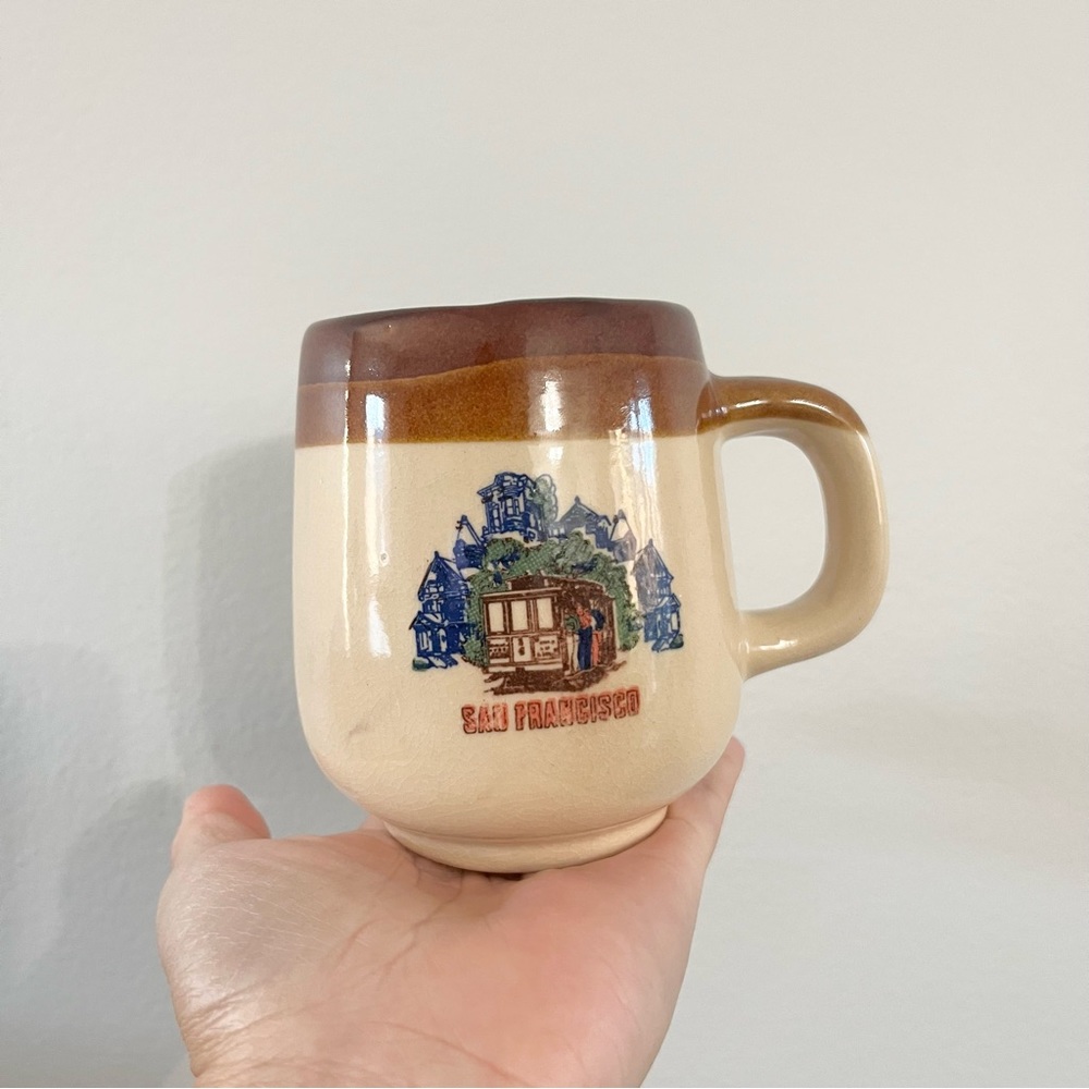 Vintage Stoneware San Francisco CA Souvenir Brown Mug with Trolley